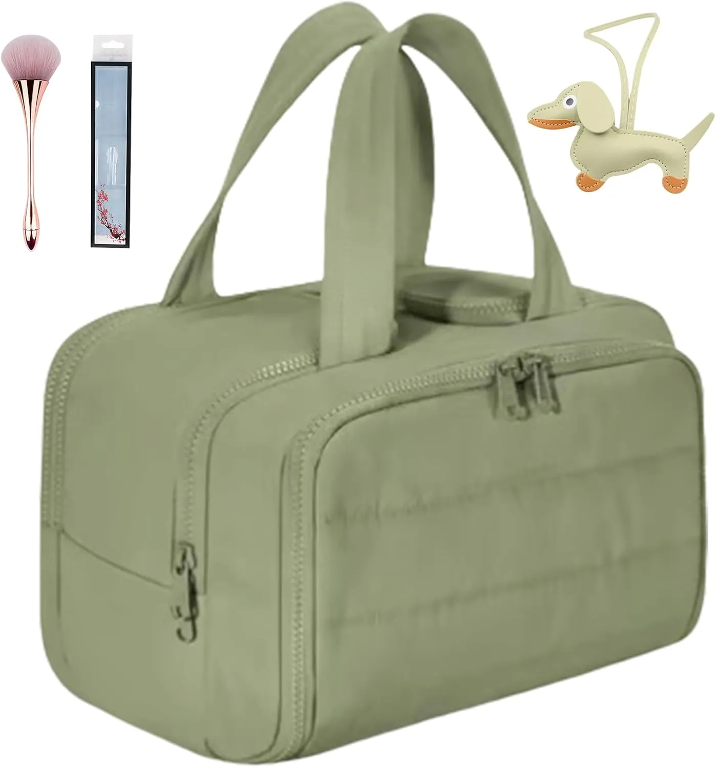 Cureaway Travel Cosmetic Bag, Large Capacity Wide-Open Travel Cosmetic Bag, 4-In-1 Puffy Multi-Functional Toiletry Bag for Women, Organizer Waterproof Lightweight Portable (Green)