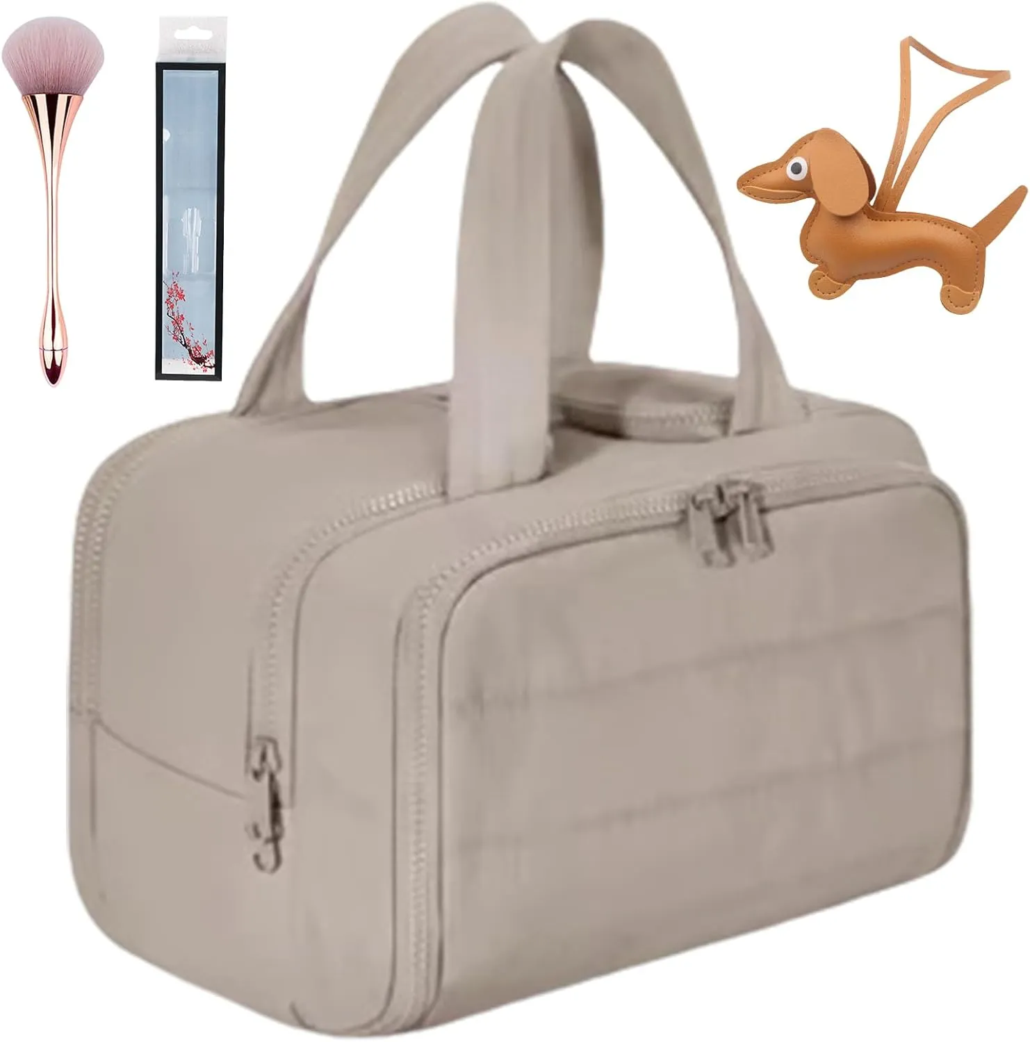 Cureaway Travel Cosmetic Bag, Large Capacity Wide-Open Travel Cosmetic Bag, 4-In-1 Puffy Multi-Functional Toiletry Bag for Women, Organizer Waterproof Lightweight Portable (Grey)