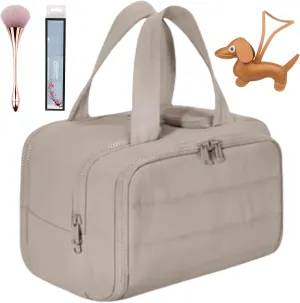 Cureaway Travel Cosmetic Bag, Large Capacity Wide-Open Travel Cosmetic Bag, 4-In-1 Puffy Multi-Functional Toiletry Bag for Women, Organizer Waterproof Lightweight Portable (Grey)