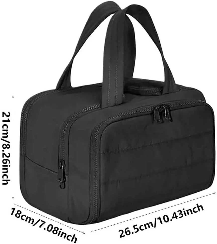 Cureaway Travel Cosmetic Bag, Large Capacity Wide-Open Travel Cosmetic Bag, 4-In-1 Puffy Multi-Functional Toiletry Bag for Women, Wash Pouch Portable Hanging Organizer (Black)