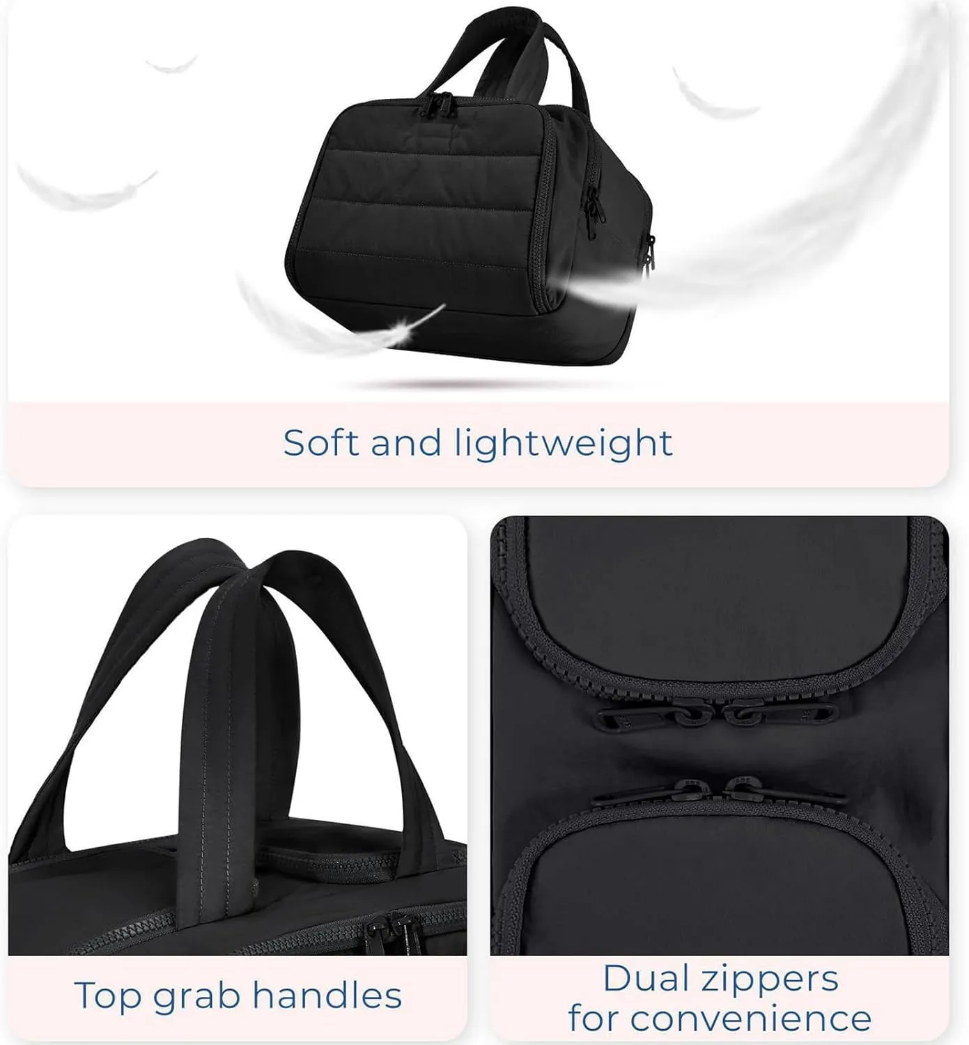 Cureaway Travel Cosmetic Bag, Large Capacity Wide-Open Travel Cosmetic Bag, 4-In-1 Puffy Multi-Functional Toiletry Bag for Women, Wash Pouch Portable Hanging Organizer (Black)