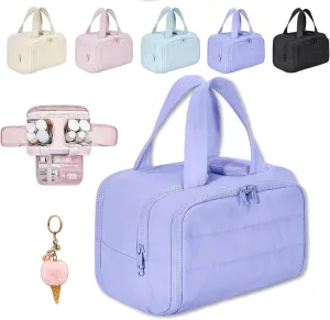 Cureaway Travel Cosmetic Bag, Large Capacity Wide-Open Travel Cosmetic Bag, 4-in-1 Puffy Multi-functional Toiletry Bag for Women, Wash Pouch Portable Hanging Organizer (Violet)