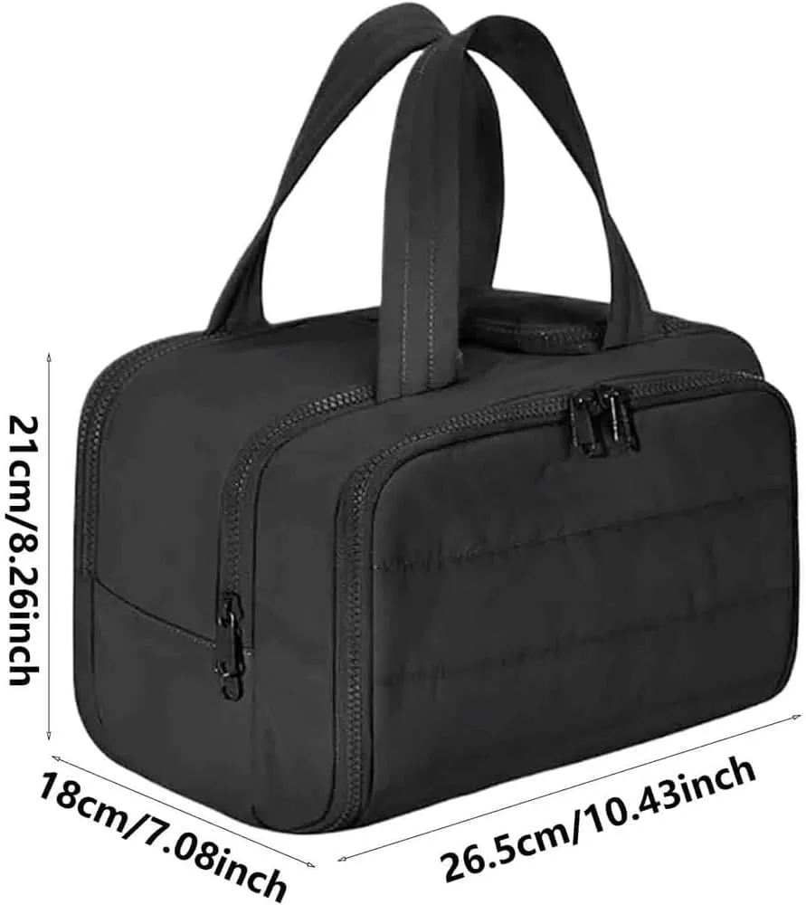 Cureaway Travel Cosmetic Bag, Large Capacity Wide-Open Travel Cosmetic Bag, 4 In 1 Waterproof Puffy Multi-Functional Toiletry Bag for Women with Divider and Handle (Brown)