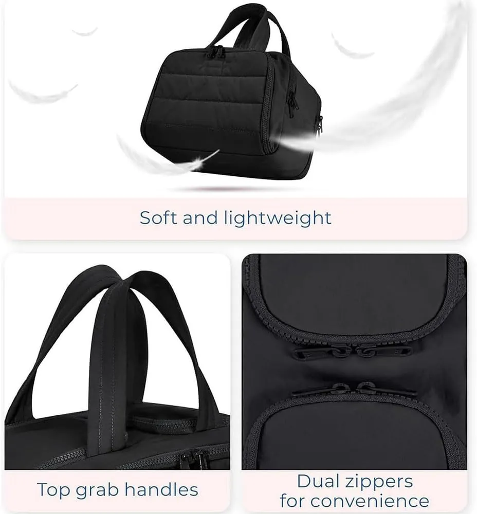 Cureaway Travel Cosmetic Bag, Large Capacity Wide-Open Travel Cosmetic Bag, 4 In 1 Waterproof Puffy Multi-Functional Toiletry Bag for Women with Divider and Handle (Brown)