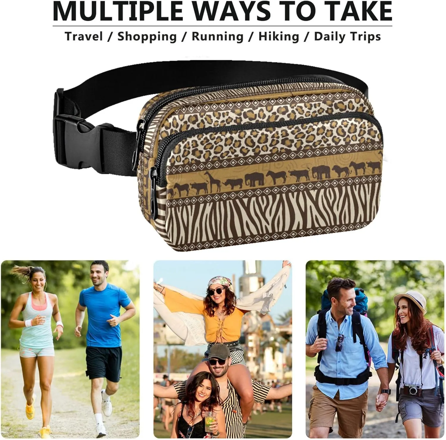 Custom African Wild Giraffe Leopard Women Fanny Pack Funky Hip Pouch Belt Bag Waterproof Waist Purse for Women