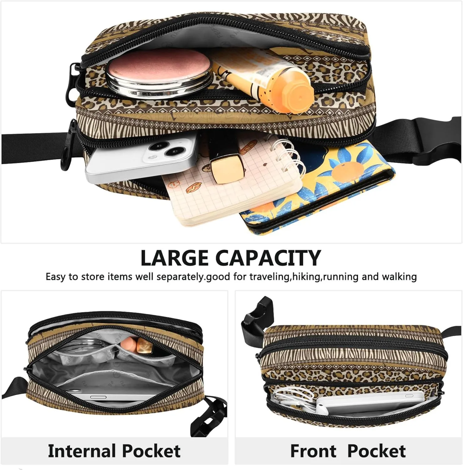 Custom African Wild Giraffe Leopard Women Fanny Pack Funky Hip Pouch Belt Bag Waterproof Waist Purse for Women