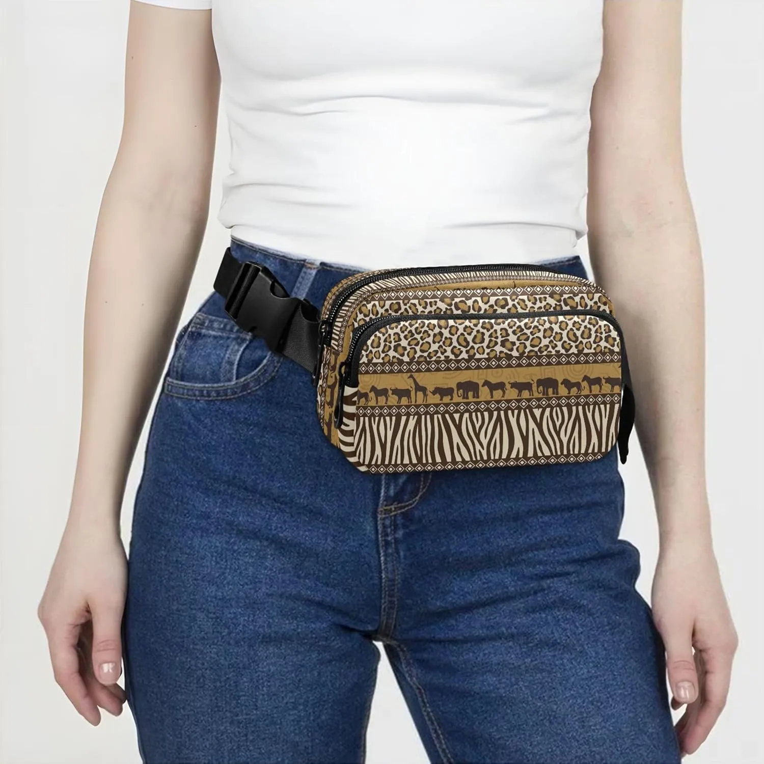 Custom African Wild Giraffe Leopard Women Fanny Pack Funky Hip Pouch Belt Bag Waterproof Waist Purse for Women