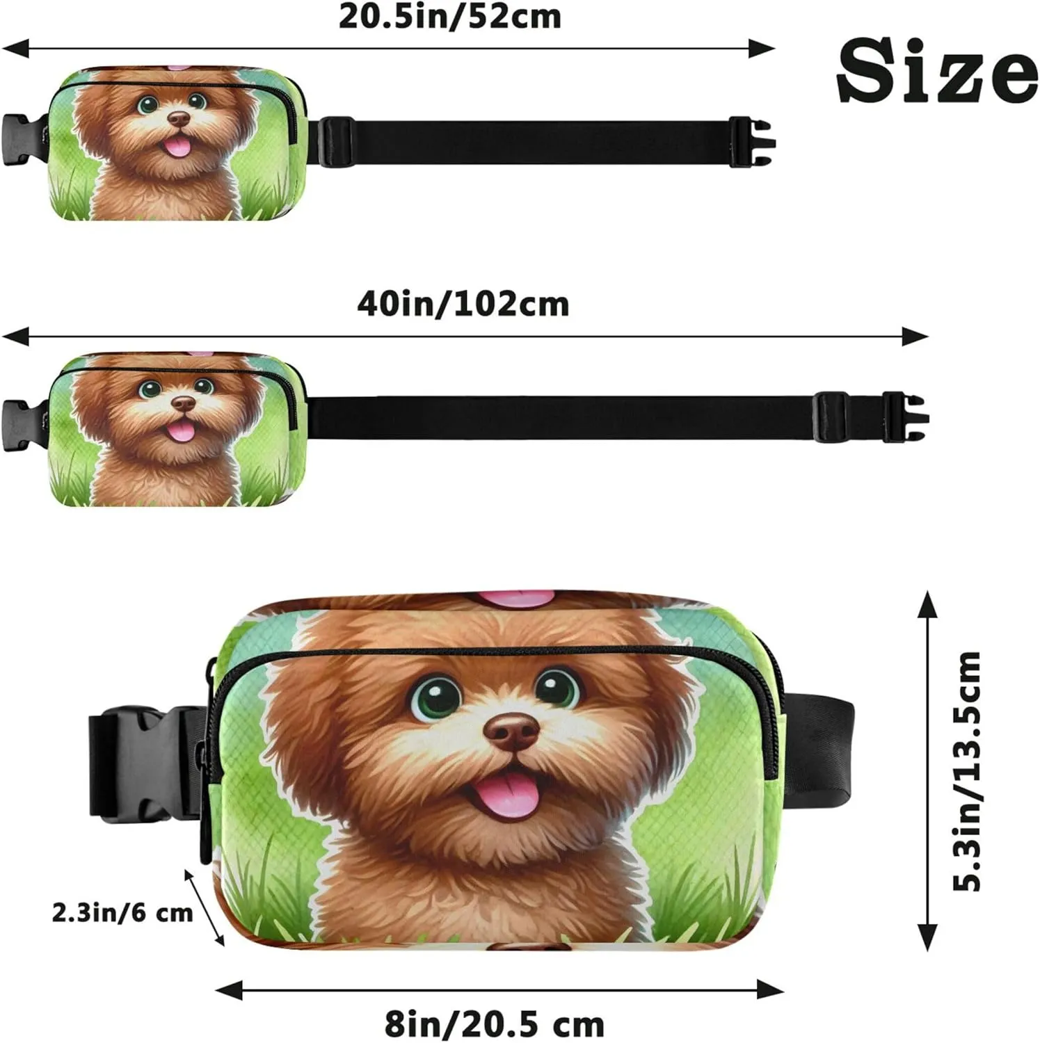 Cute Brown Dog Cartoon Fanny Packs Women Waterproof Hip Bag Belt Pouch Flower Waist Bag for Women
