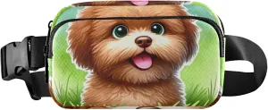Cute Brown Dog Cartoon Fanny Packs Women Waterproof Hip Bag Belt Pouch Flower Waist Bag for Women