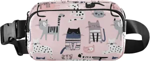 Cute Cats Pink Waterproof Fanny Packs for Women Hip Pack Belt Bag Funky Travel Waist Bag