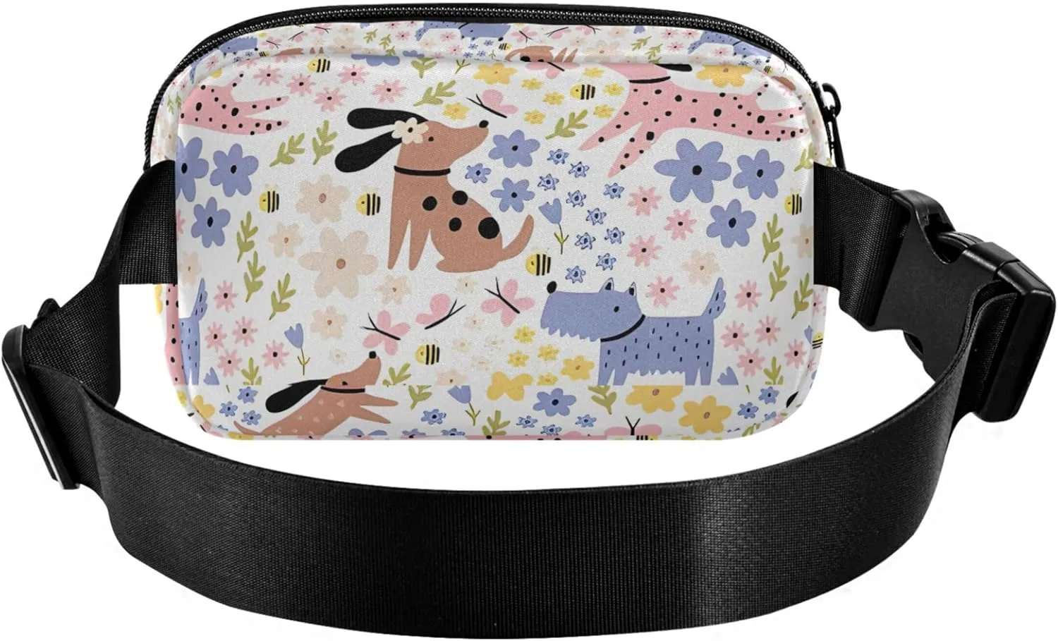 Cute Dogs Flowers Waterproof Fanny Packs Women Anti Theft Belt Bag Funky Crossbody Waist Pack