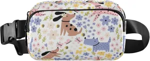 Cute Dogs Flowers Waterproof Fanny Packs Women Anti Theft Belt Bag Funky Crossbody Waist Pack