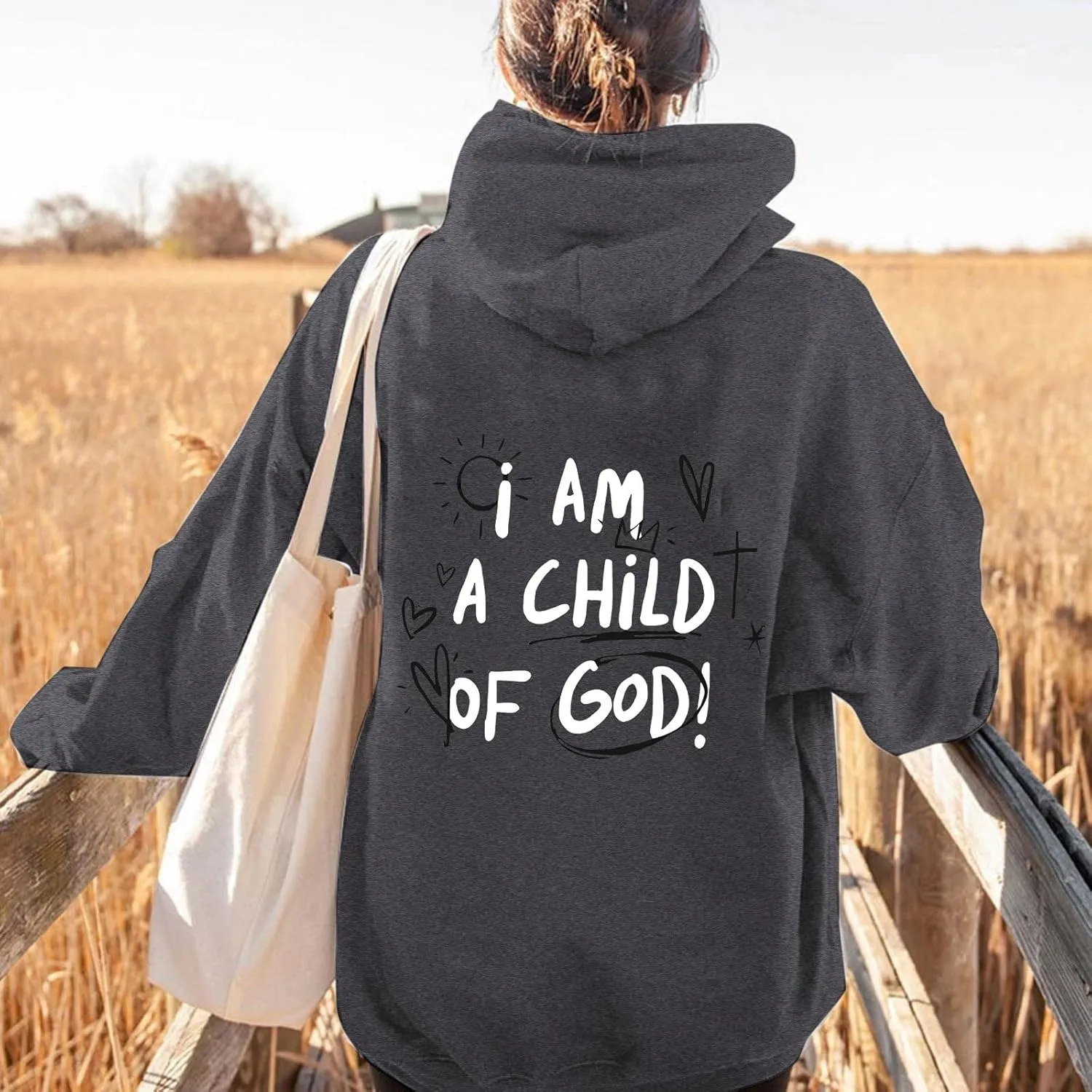 Cute Preppy Hoodie for Women Inspirational Letter Graphic Sweatshirt Oversized Long Sleeve Casual Loose Pullover