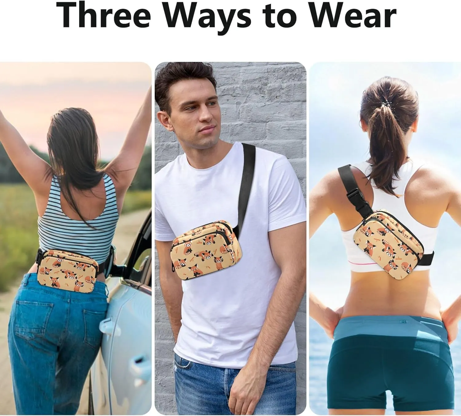 Cute Red Panda Bear Orange Fanny Pack for Women Hiking Belt Bag Hip Pack Waterproof Cross Body Waist Pack