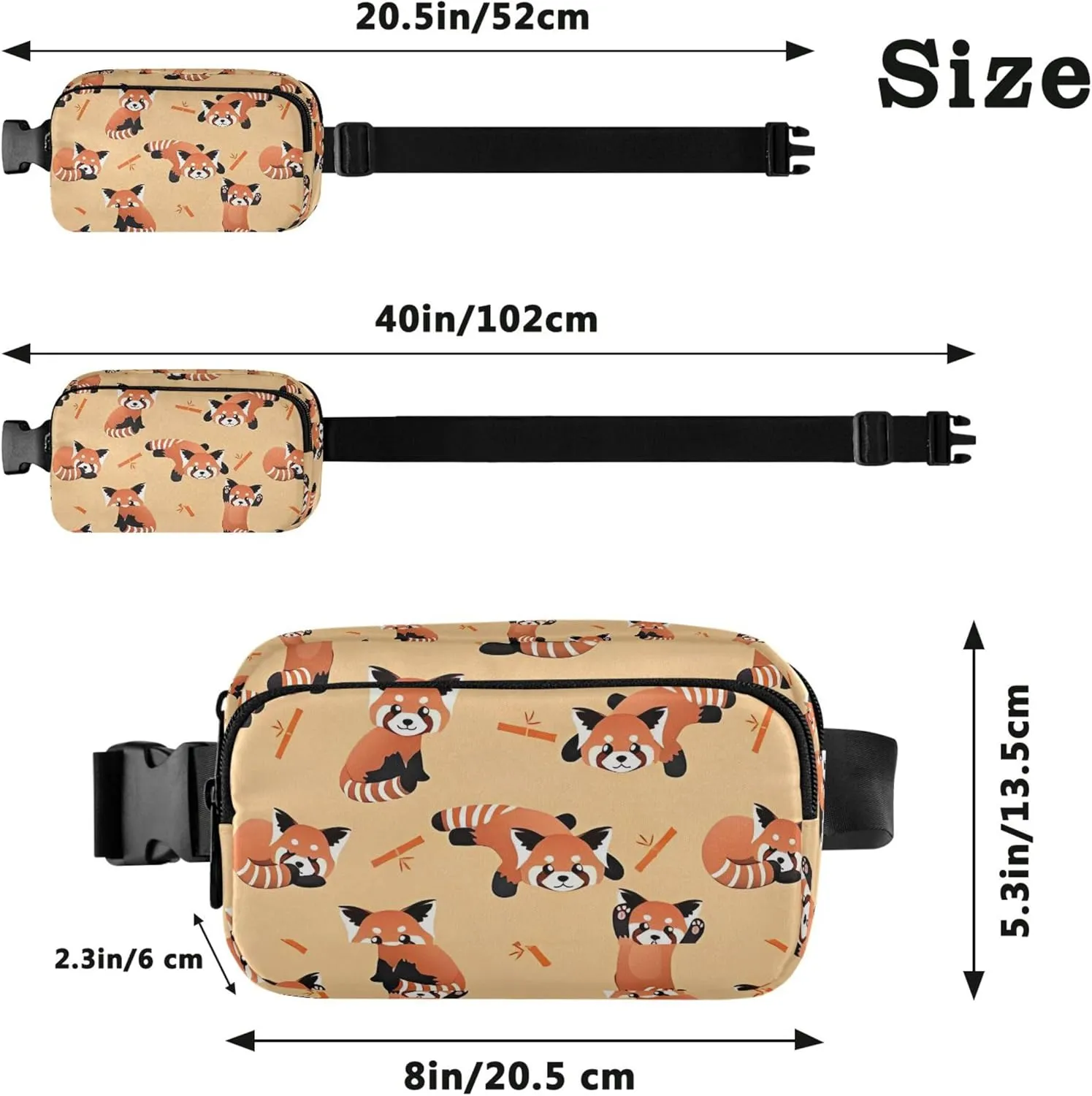 Cute Red Panda Bear Orange Fanny Pack for Women Hiking Belt Bag Hip Pack Waterproof Cross Body Waist Pack