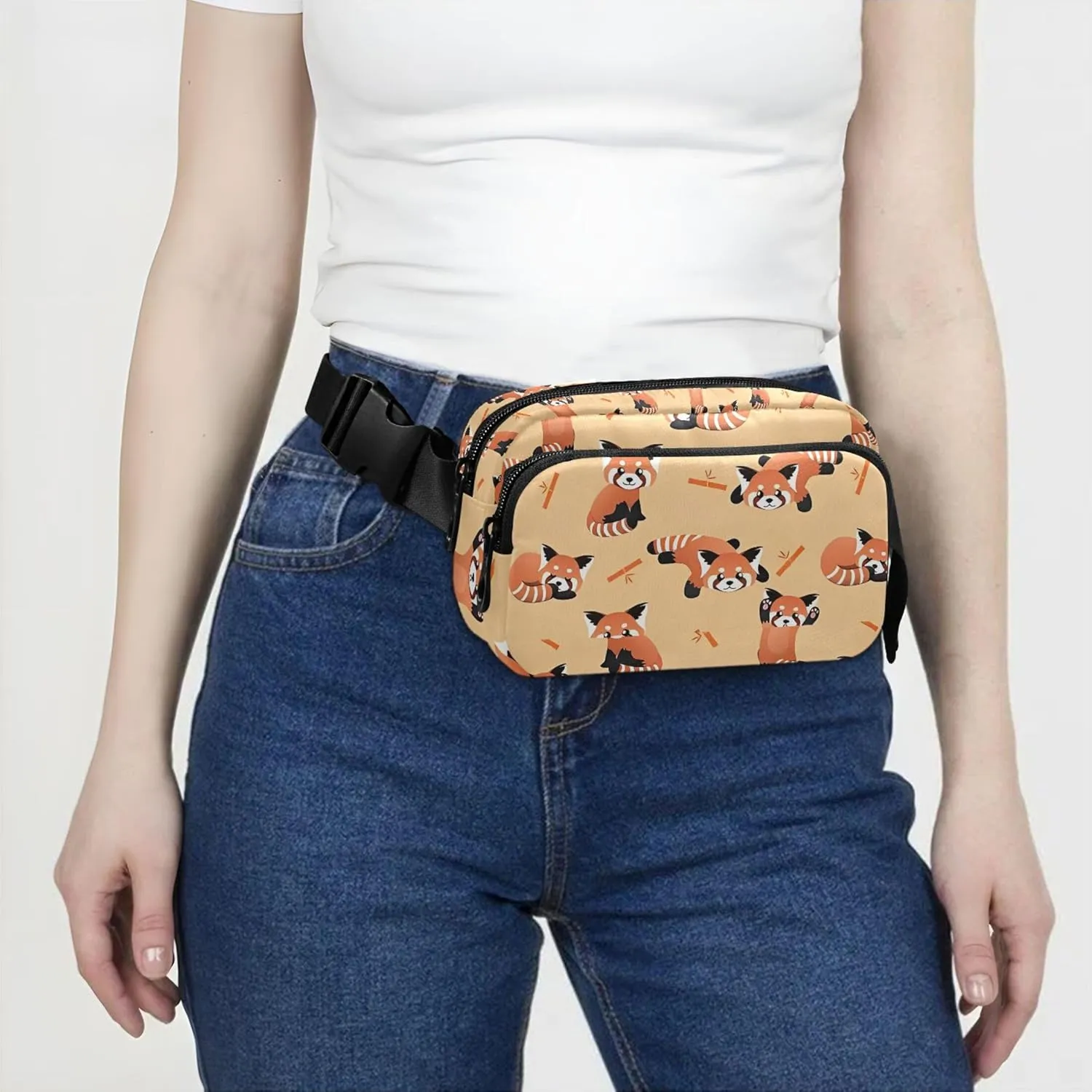 Cute Red Panda Bear Orange Fanny Pack for Women Hiking Belt Bag Hip Pack Waterproof Cross Body Waist Pack