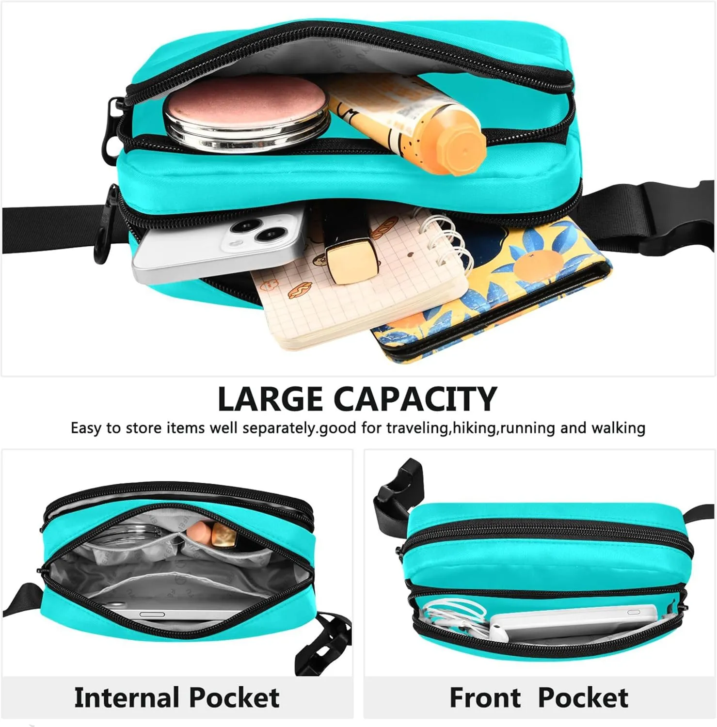 Cyan Aqua Blue Womens Fanny Pack Funky Hip Pack Belt Bag Waterproof Travel Waist Pouch