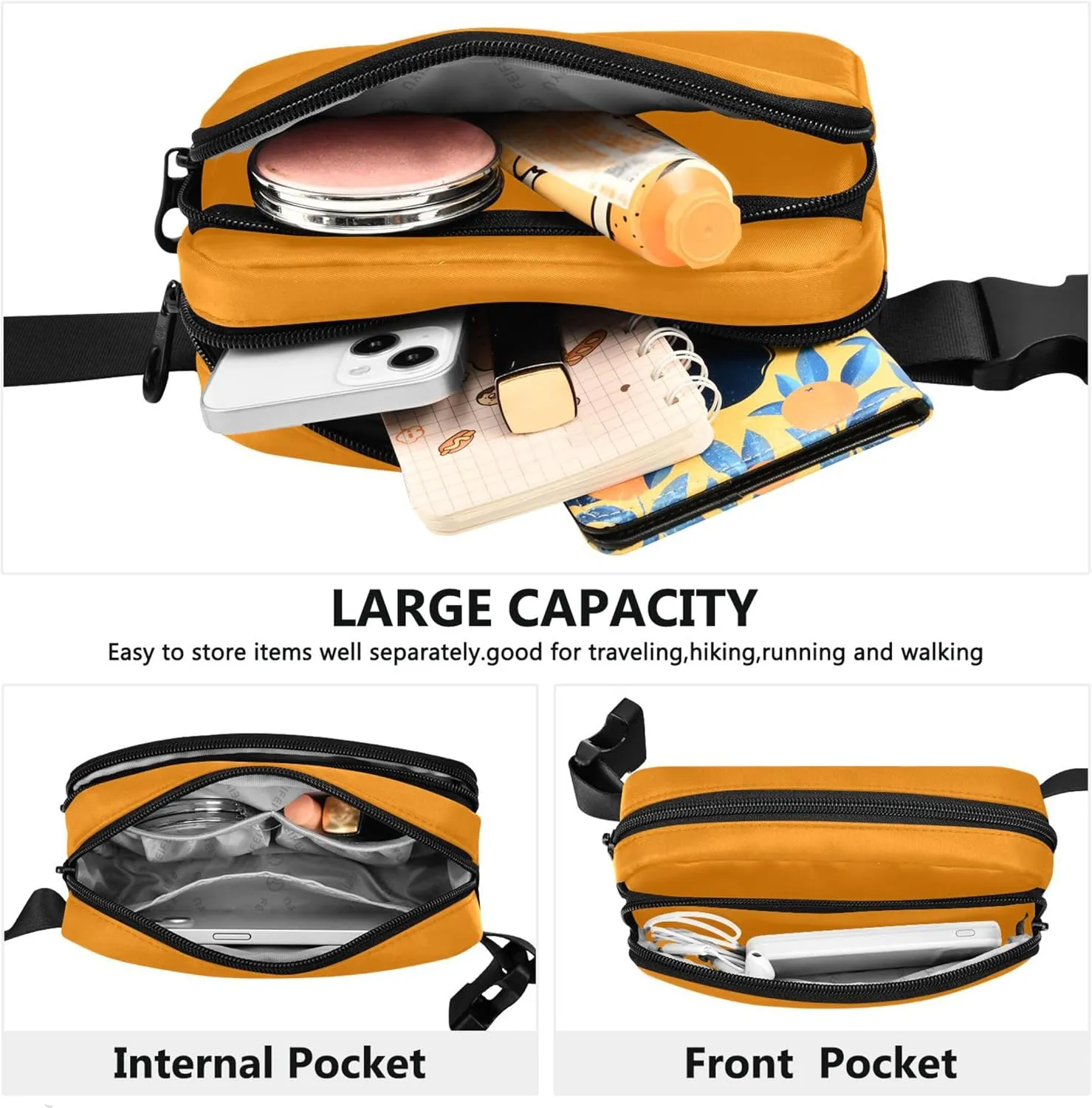 Dark Orange Women Fanny Packs Hip Pack Belt Pouch Waterproof Funky Waist Pouches for Men