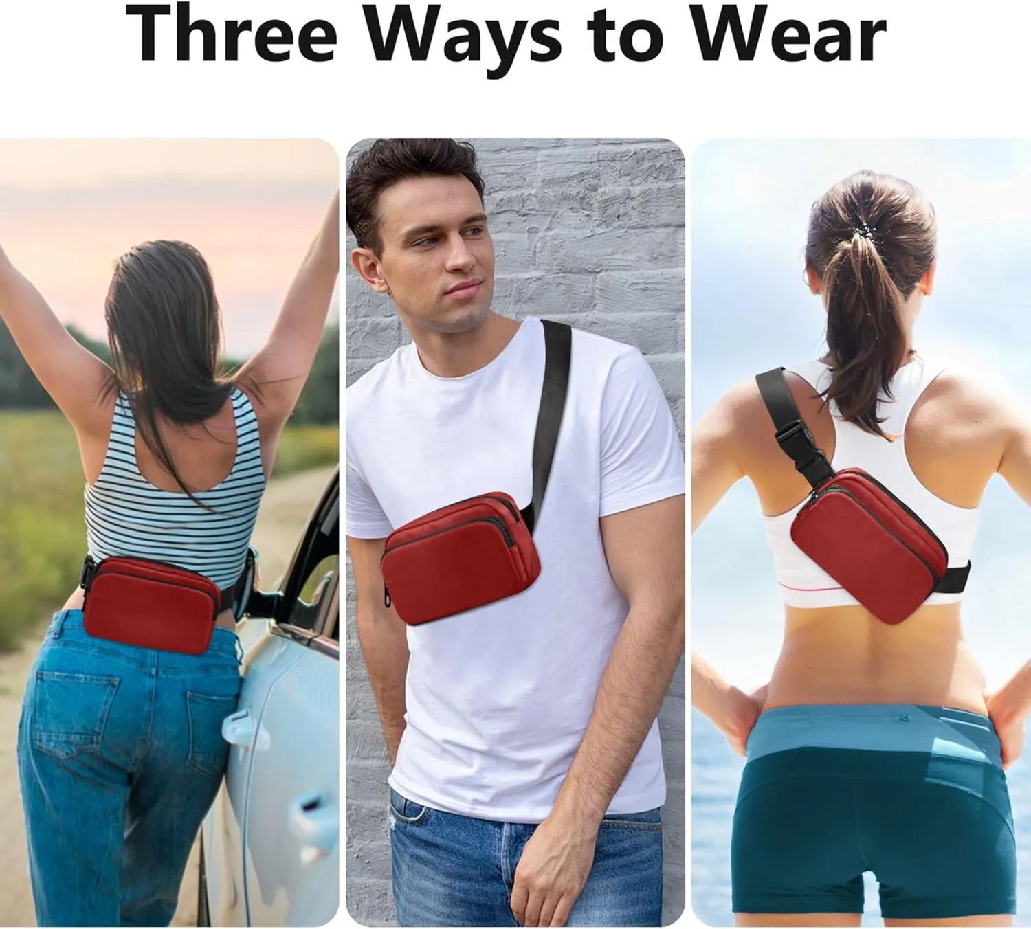 Dark Red Womens Fanny Pack Belt Bag Hip Pack Waterproof Funny Waist Bag for Women