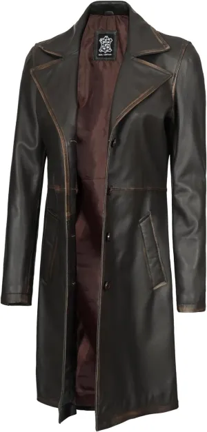 Decrum Leather Coat Women - Real Lambskin Women's Long Leather Car Coat