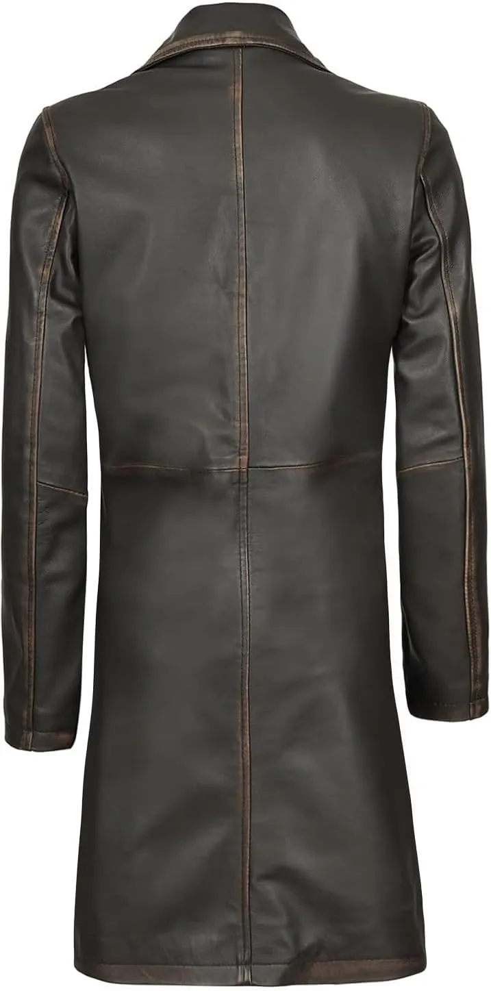 Decrum Leather Coat Women - Real Lambskin Women's Long Leather Car Coat