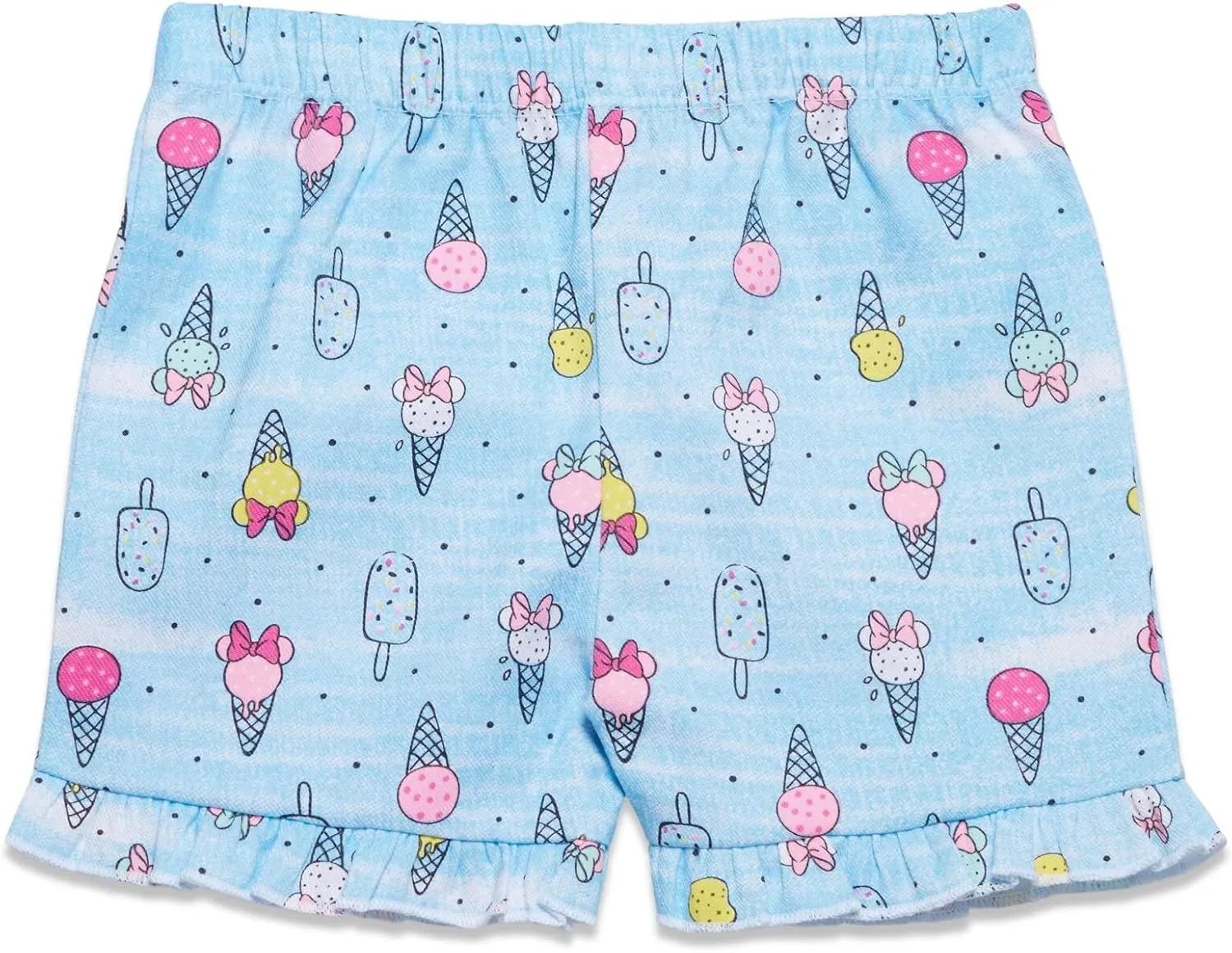 Disney Minnie Mouse Rainbow Floral T-Shirt and Chambray Shorts Outfit Set Infant to Big Kid Sizes (12 Months - 14-16)