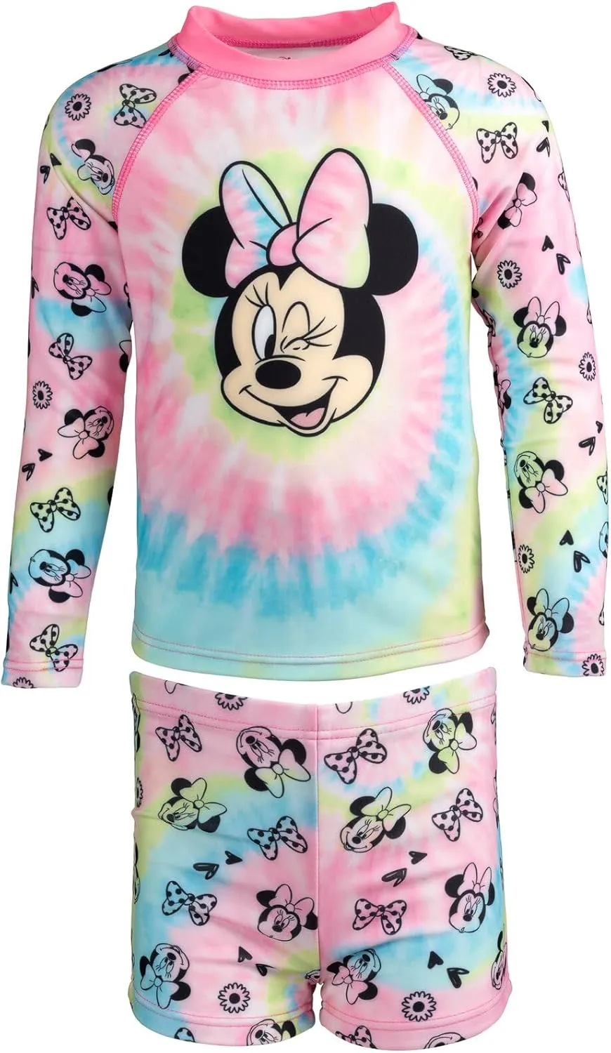 Disney Minnie Mouse UPF 50  Rash Guard and Swim Shorts Swimsuit Set Infant to Big Kid