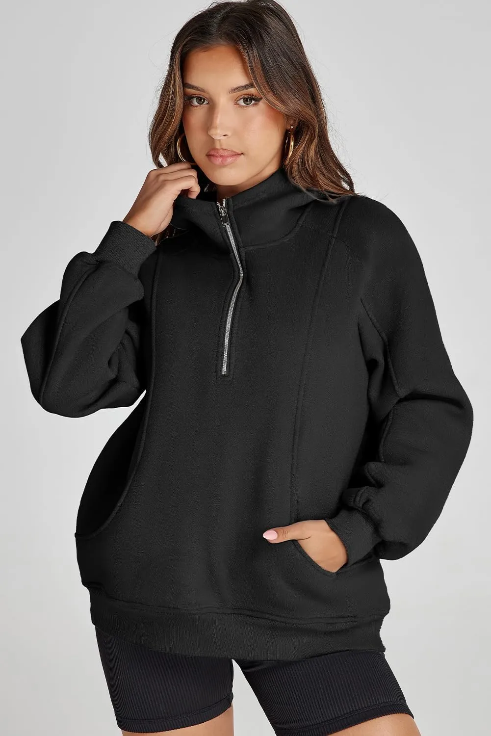 Dokotoo Womens Hoodies Oversized Sweatshirts Half Zip Fleece Long Sleeve Casual Pullover Hooded Sweatshirt Tops
