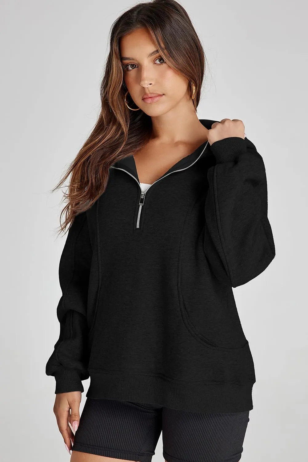 Dokotoo Womens Hoodies Oversized Sweatshirts Half Zip Fleece Long Sleeve Casual Pullover Hooded Sweatshirt Tops