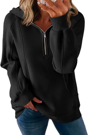 Dokotoo Womens Hoodies Oversized Sweatshirts Half Zip Fleece Long Sleeve Casual Pullover Hooded Sweatshirt Tops