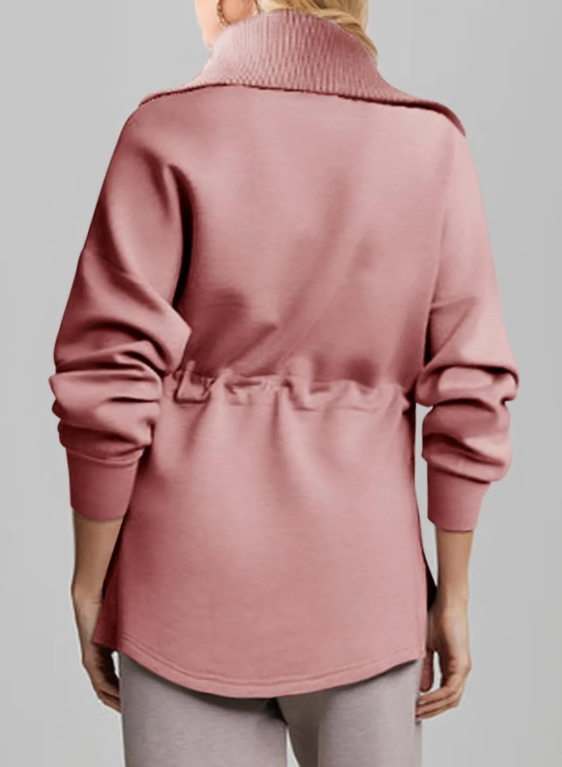 Dokotoo Womens Oversized Sweatshirts Half Zip Drawstring Waist Long Sleeve Side Slits Casual Pullover Sweatshirt Tops