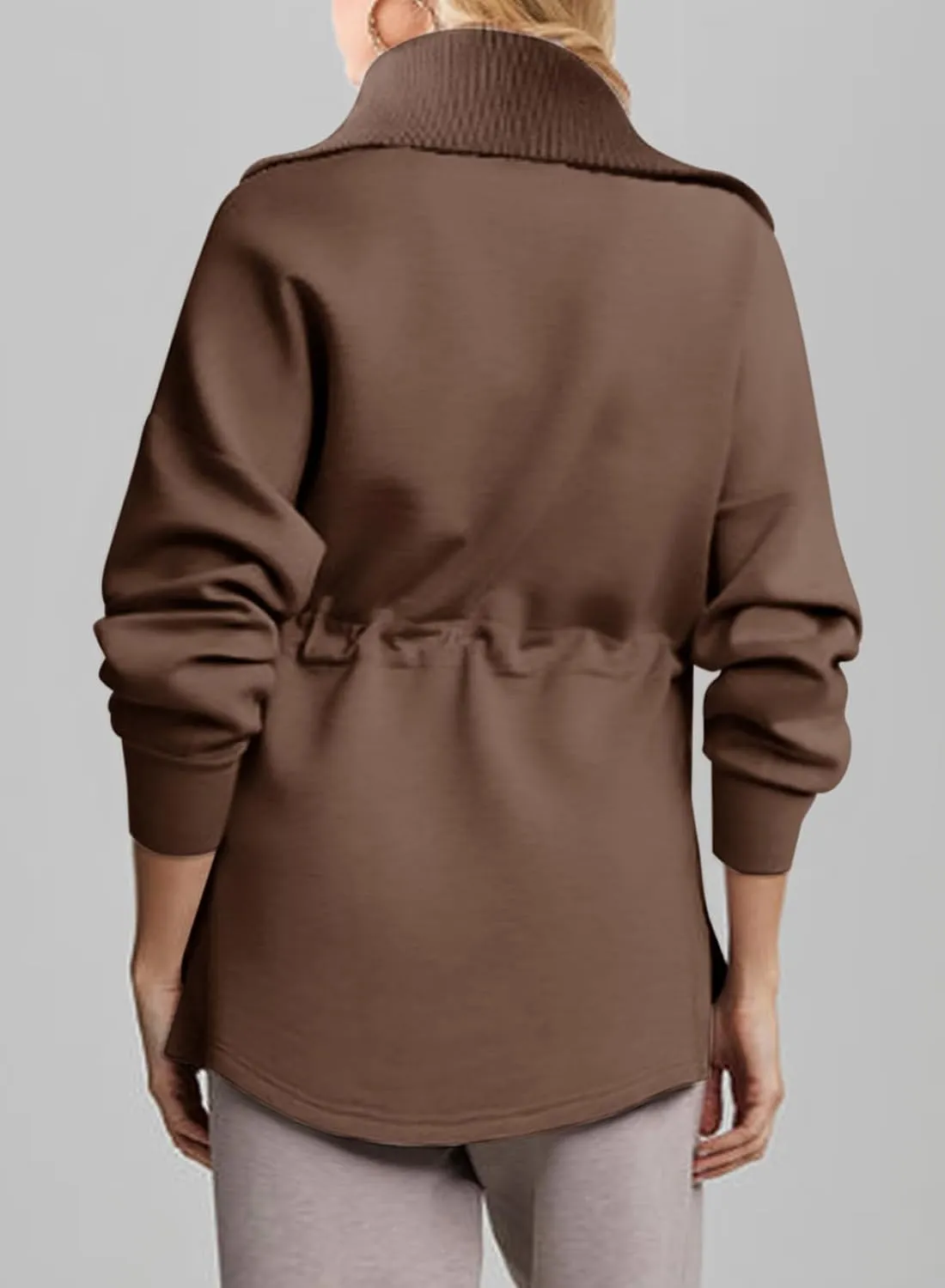 Dokotoo Womens Oversized Sweatshirts Half Zip Drawstring Waist Long Sleeve Side Slits Casual Pullover Sweatshirt Tops
