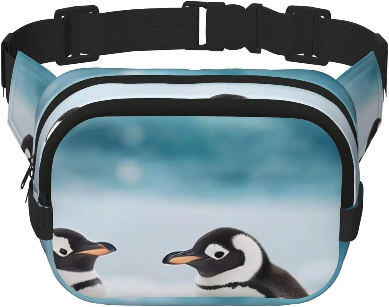 Double Layer Waist Bag for Men & Women,Adjustable Waterproof Running Belt,Multi-Functional Fanny Pack with Cute Penguins Print for Travel,Hiking,Fitness