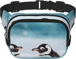 Double Layer Waist Bag for Men & Women,Adjustable Waterproof Running Belt,Multi-Functional Fanny Pack with Cute Penguins Print for Travel,Hiking,Fitness