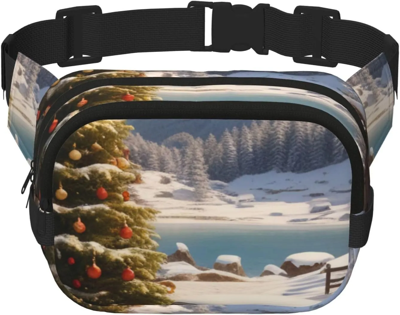 Double Layer Waist Bag for Men & Women,Adjustable Waterproof Running Belt,Multi-Functional Fanny Pack with Merry Christmas Print for Travel,Hiking,Fitness