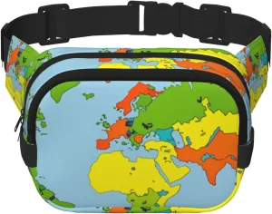 Double Layer Waist Bag for Men & Women,Adjustable Waterproof Running Belt,Multi-Functional Fanny Pack with Time Zone Map Print for Travel,Hiking,Fitness