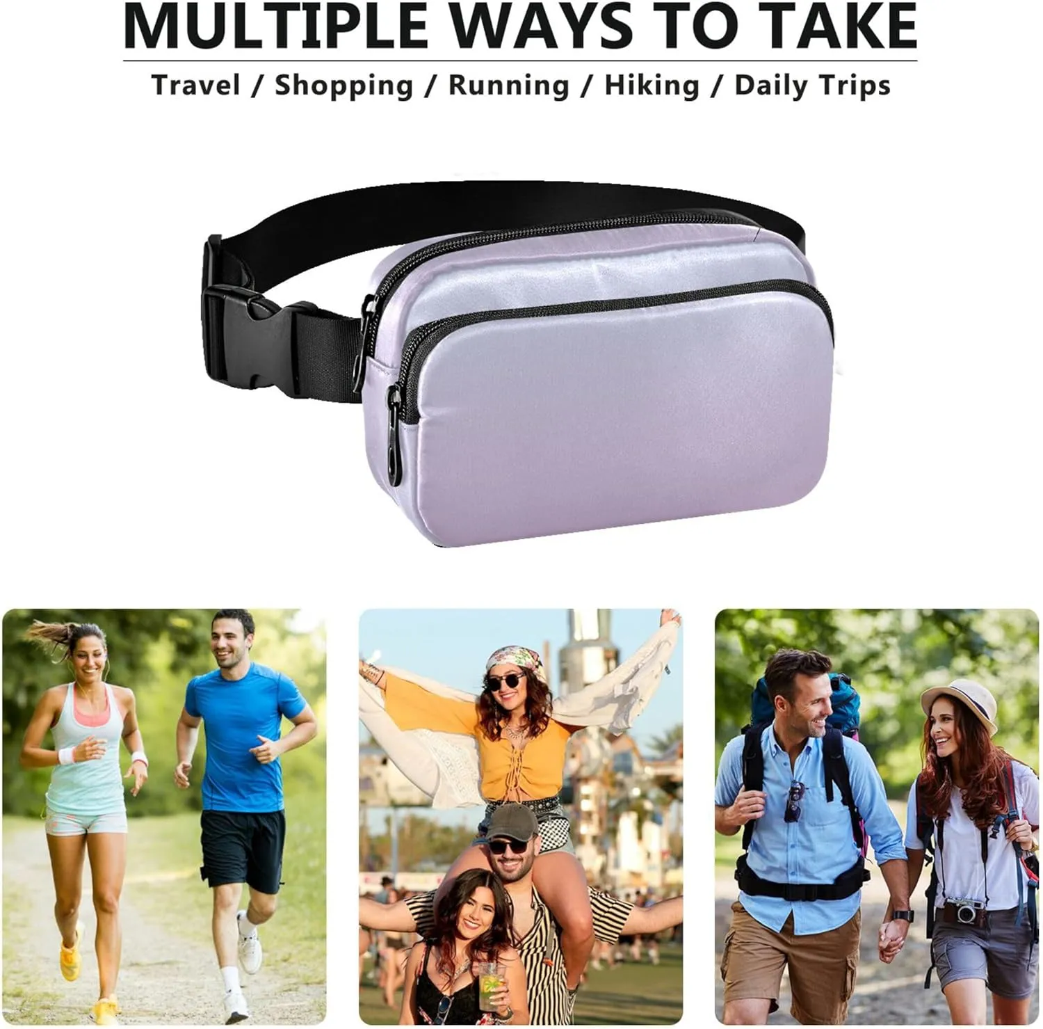 Elegant Blue Lilac Gradient Waterproof Fanny Pack for Women Hip Pack Belt Pouch Flower Waist Pack for Women