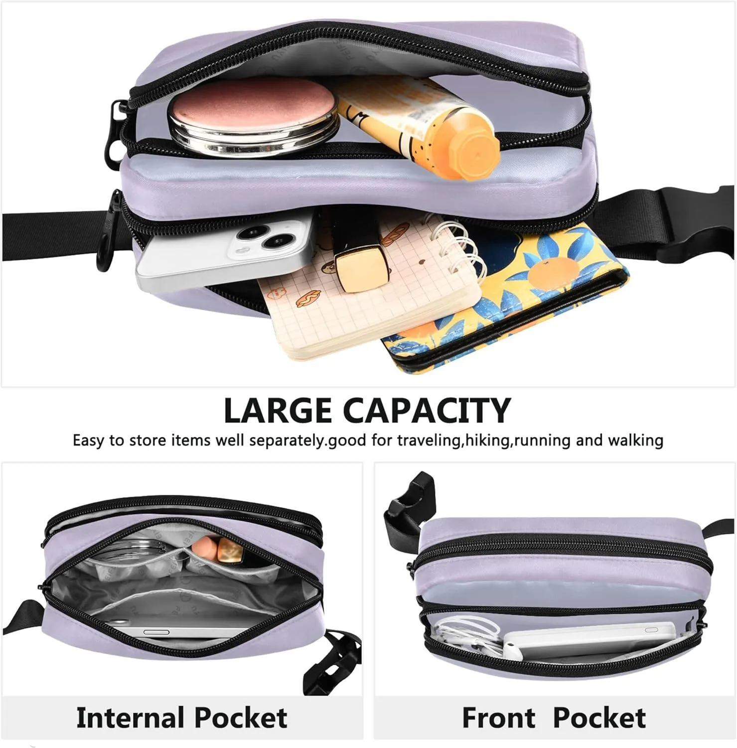 Elegant Blue Lilac Gradient Waterproof Fanny Pack for Women Hip Pack Belt Pouch Flower Waist Pack for Women