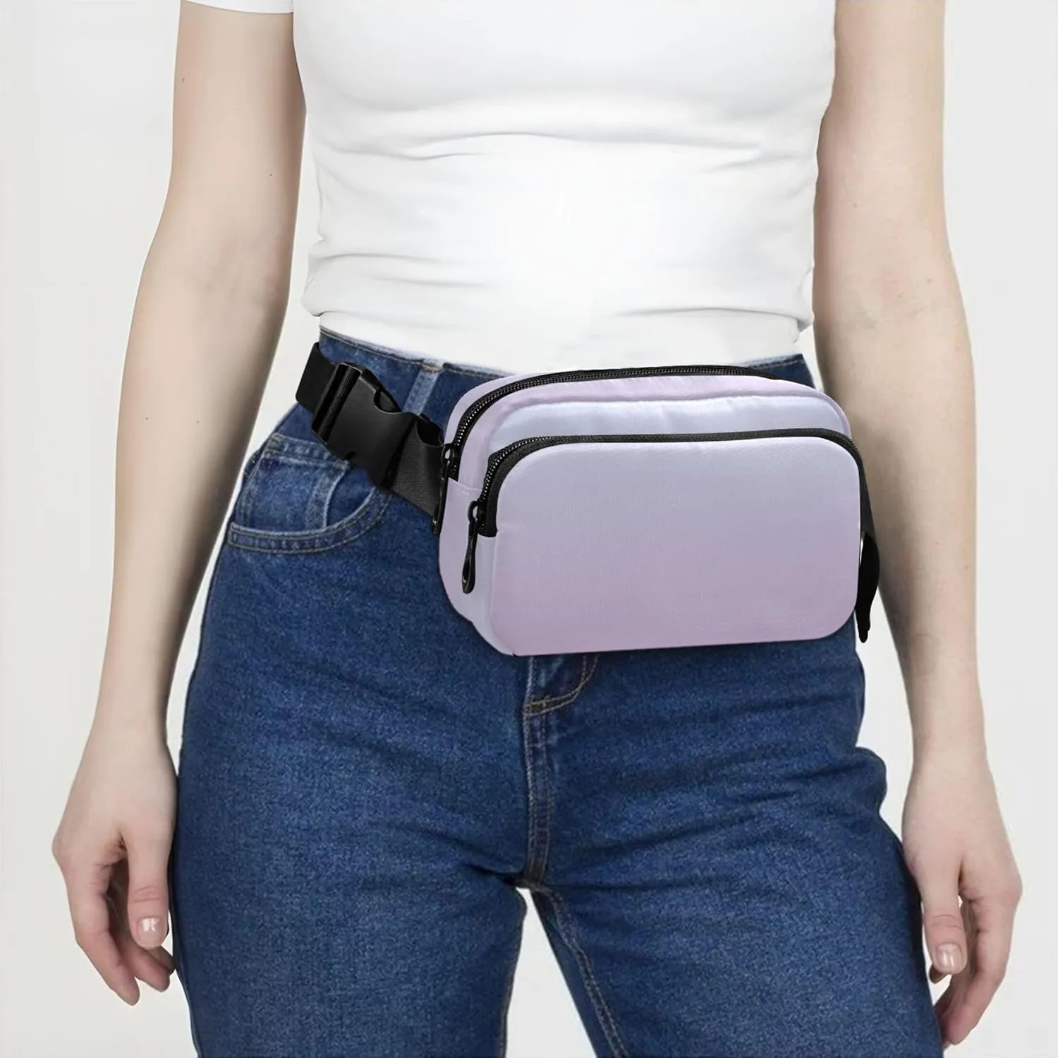 Elegant Blue Lilac Gradient Waterproof Fanny Pack for Women Hip Pack Belt Pouch Flower Waist Pack for Women