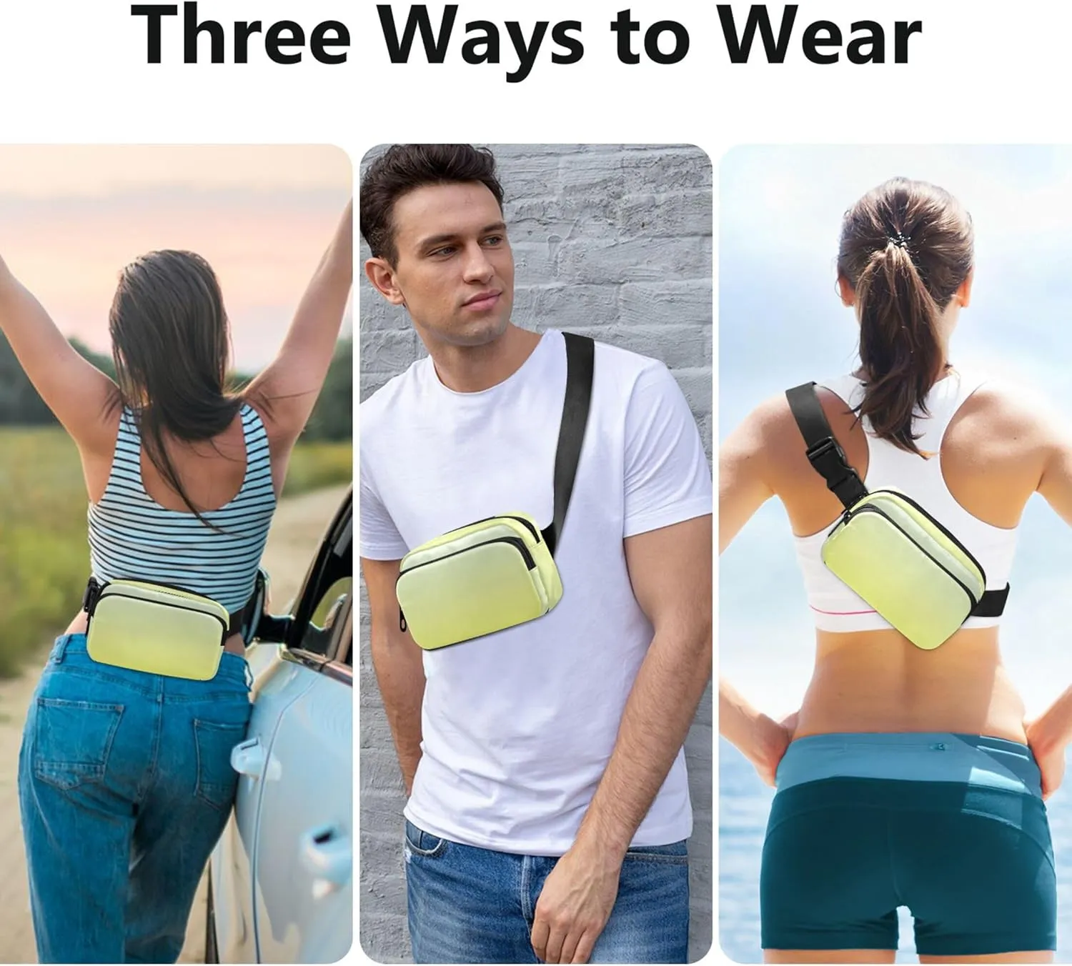 Elegant Blue Moon Yellow Gradient Waterproof Women Fanny Pack Anti Theft Belt Bag Funky Crossbody Waist Bag