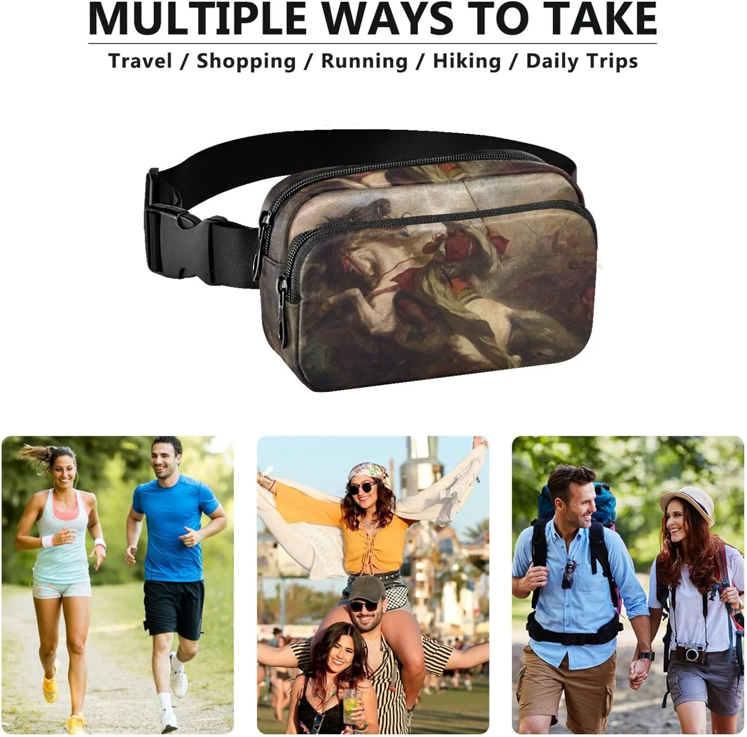 Eugne Delacroix Print Collision Moorish Horsemen Waterproof Women Fanny Pack Anti Theft Belt Bag Cartoon Waist Bag for Women