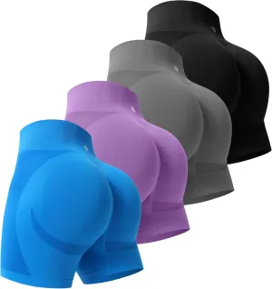 Evercute Women's Gym Shorts 3/4 Pack Seamless Scrunch Butt Lifting Workout Shorts 5" Tummy Control Ruched Booty Yoga Short
