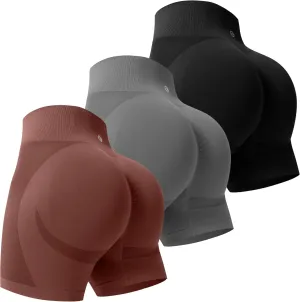 Evercute Women's Gym Shorts 3/4 Pack Seamless Scrunch Butt Lifting Workout Shorts 5" Tummy Control Ruched Booty Yoga Short