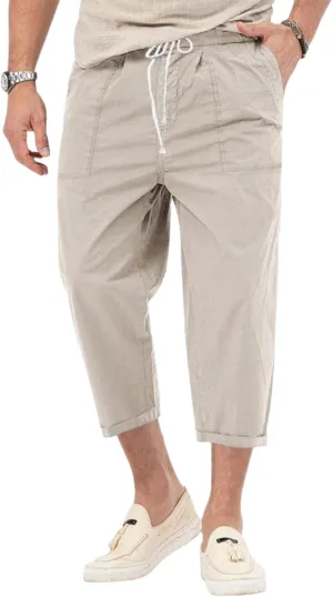 evzosrz Mens Capri Pants Cargo Shorts 3/4 Capri Long Shorts Twill Elastic Below Knee Drawstring Elastic Beach Yoga Pants