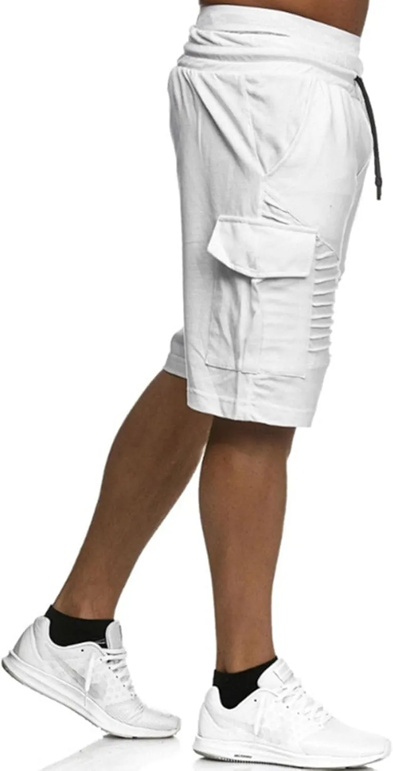 evzosrz Mens Stripe Cargo Shorts Casual Drawstring Elastic Waist SweatShorts Slim Fit Solid Workout Gym Pants with Pockets
