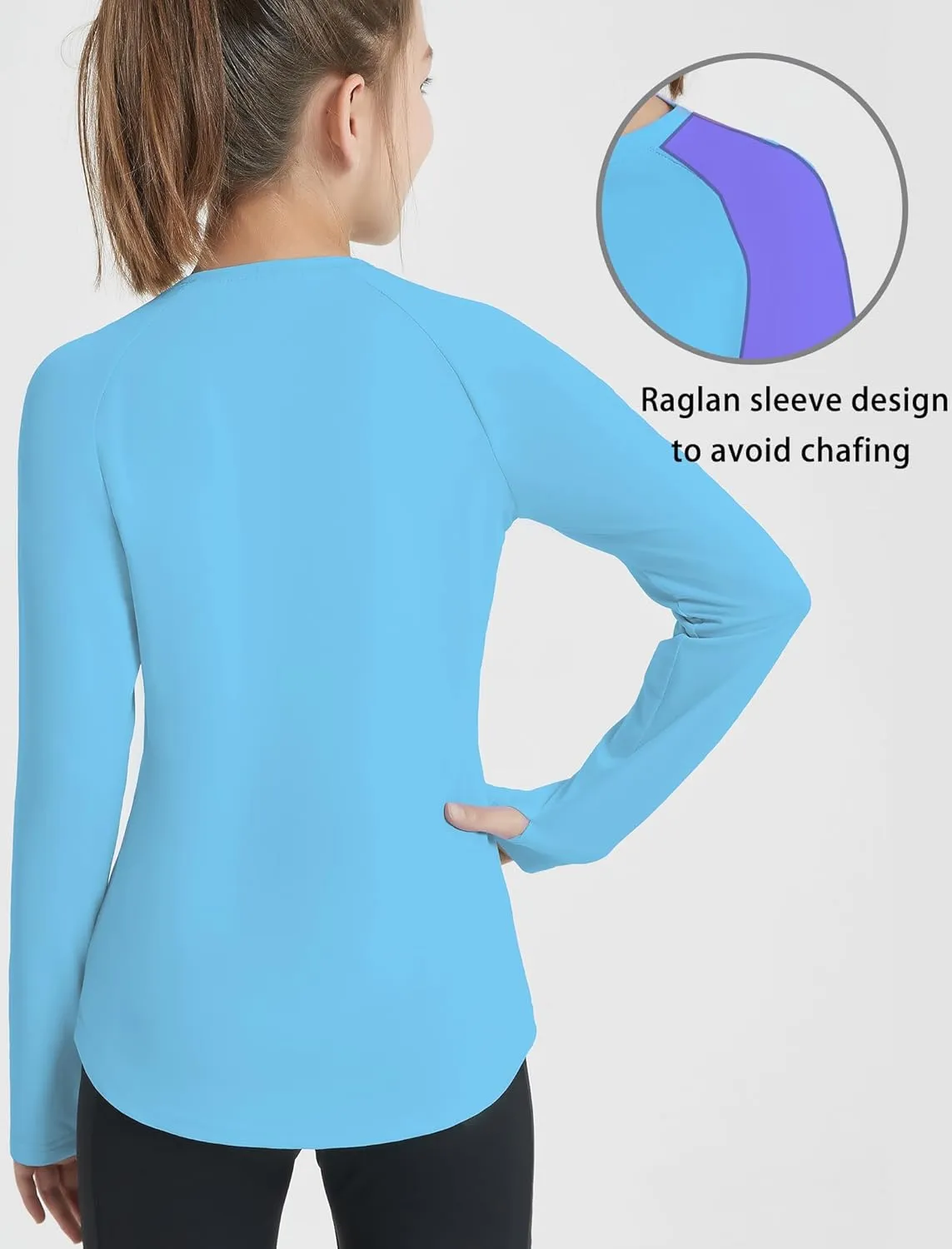 EXARUS Girls Long Sleeve Shirts Athletic Quick Dry Tops UPF 50  Performance Tees with Pockets Thumb Holes Workout Teens