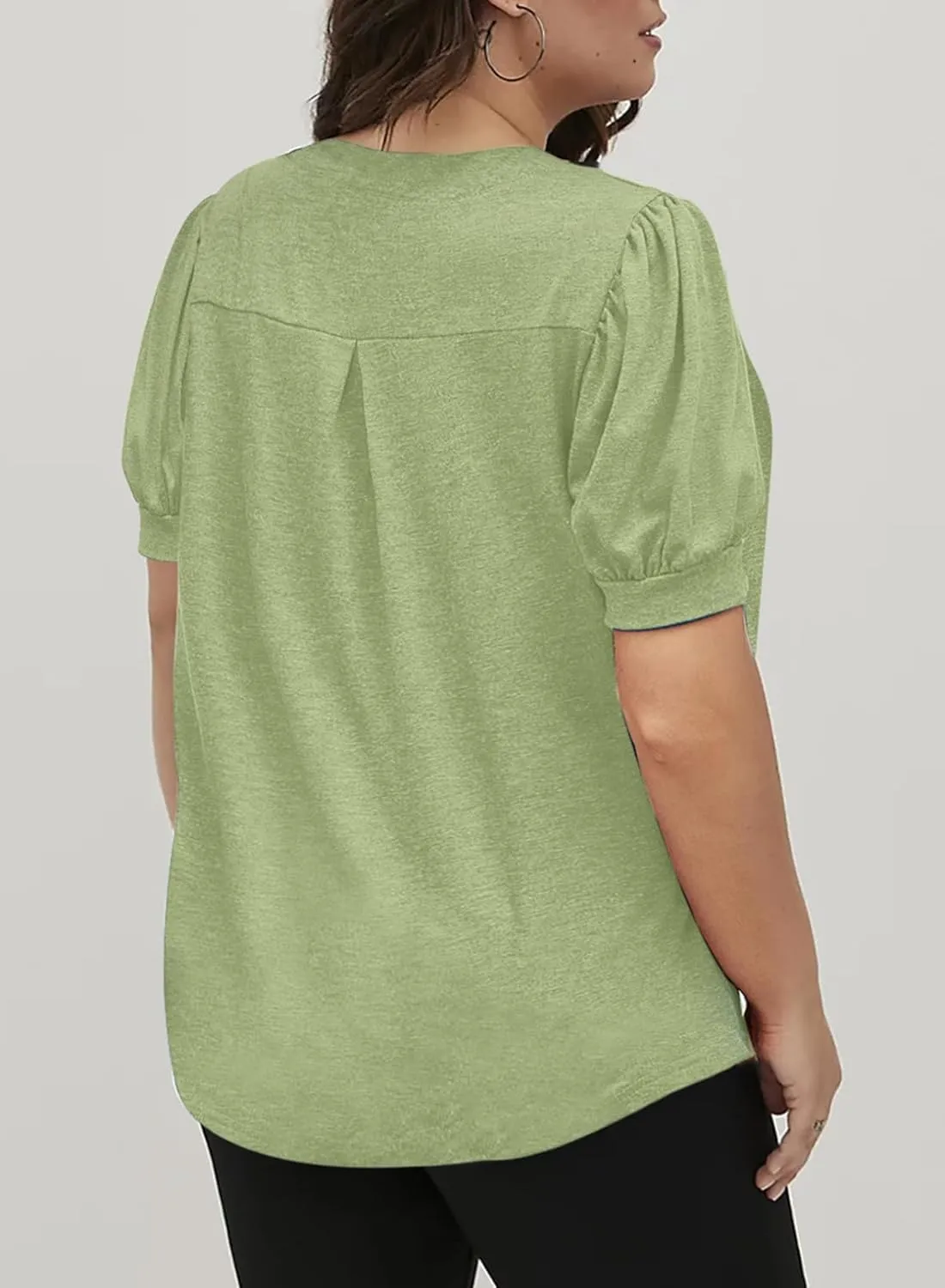 Eytino Womens Plus Size Tops V Neck Puff Short Sleeve Summer Loose Casual Solid Tees Shirts(1X-5X)