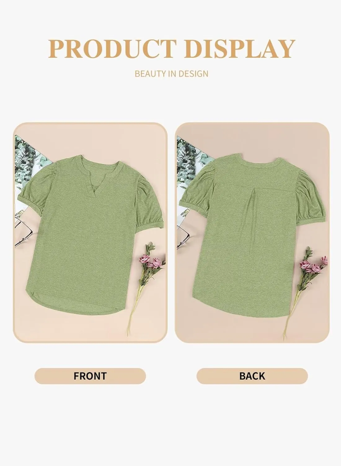 Eytino Womens Plus Size Tops V Neck Puff Short Sleeve Summer Loose Casual Solid Tees Shirts(1X-5X)