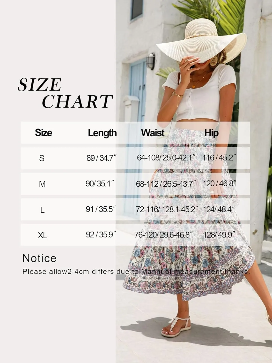 Ezcosplay Women Long Skirts Boho Floral Elastic High Waist Flowy Beach A Line Maxi Skirt