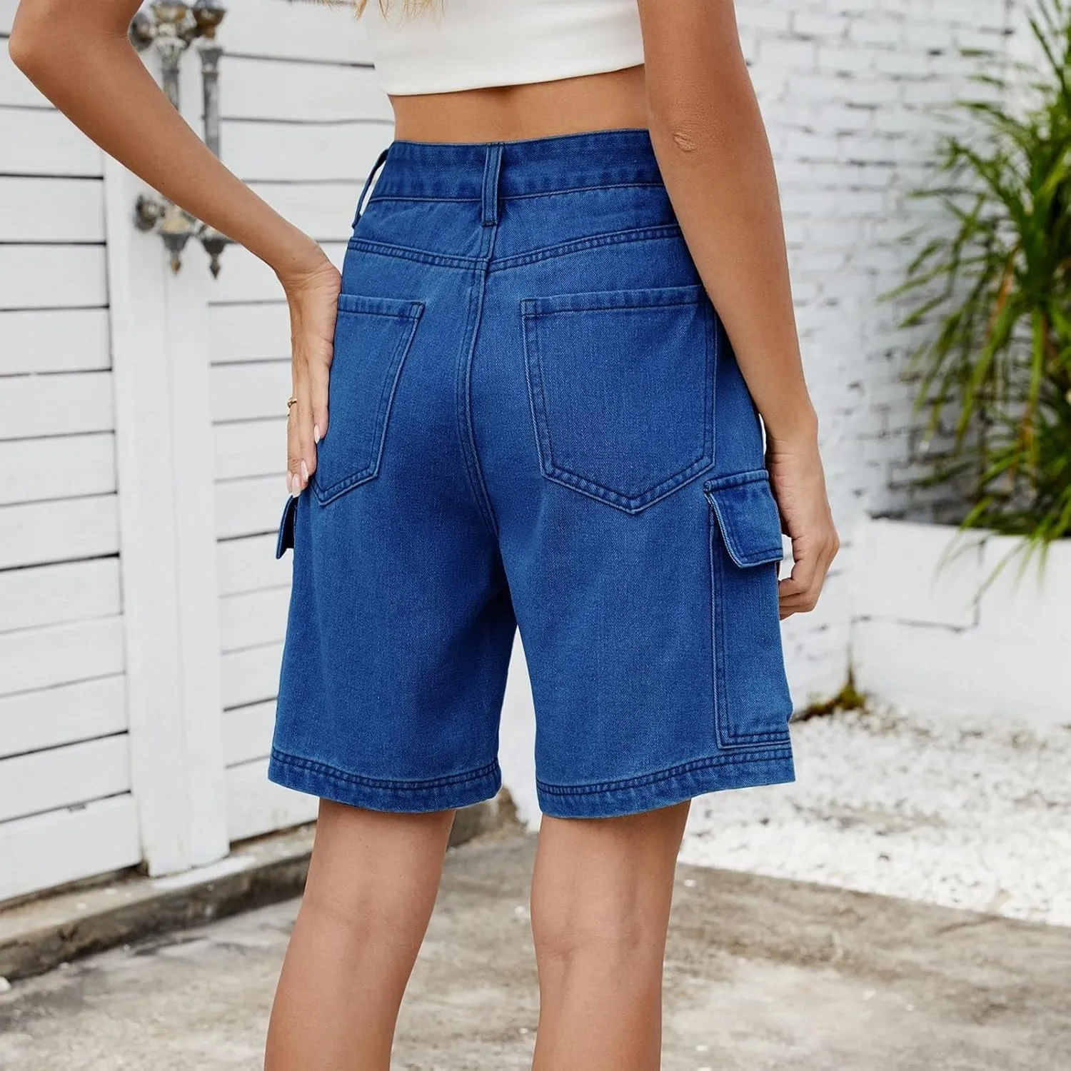 fanmpghleoo Jorts Women Baggy Mid Thigh High Waisted Jean Shorts Wide Leg Denim Bermuda Shorts Knee Length Cowboy Cargo Pants